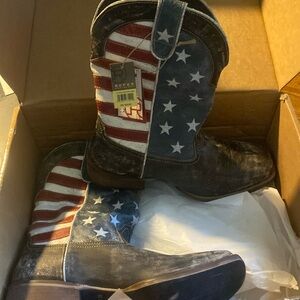 Roper Men's American Flag Patriotic Boots Size 10D Brown Leather Distressed